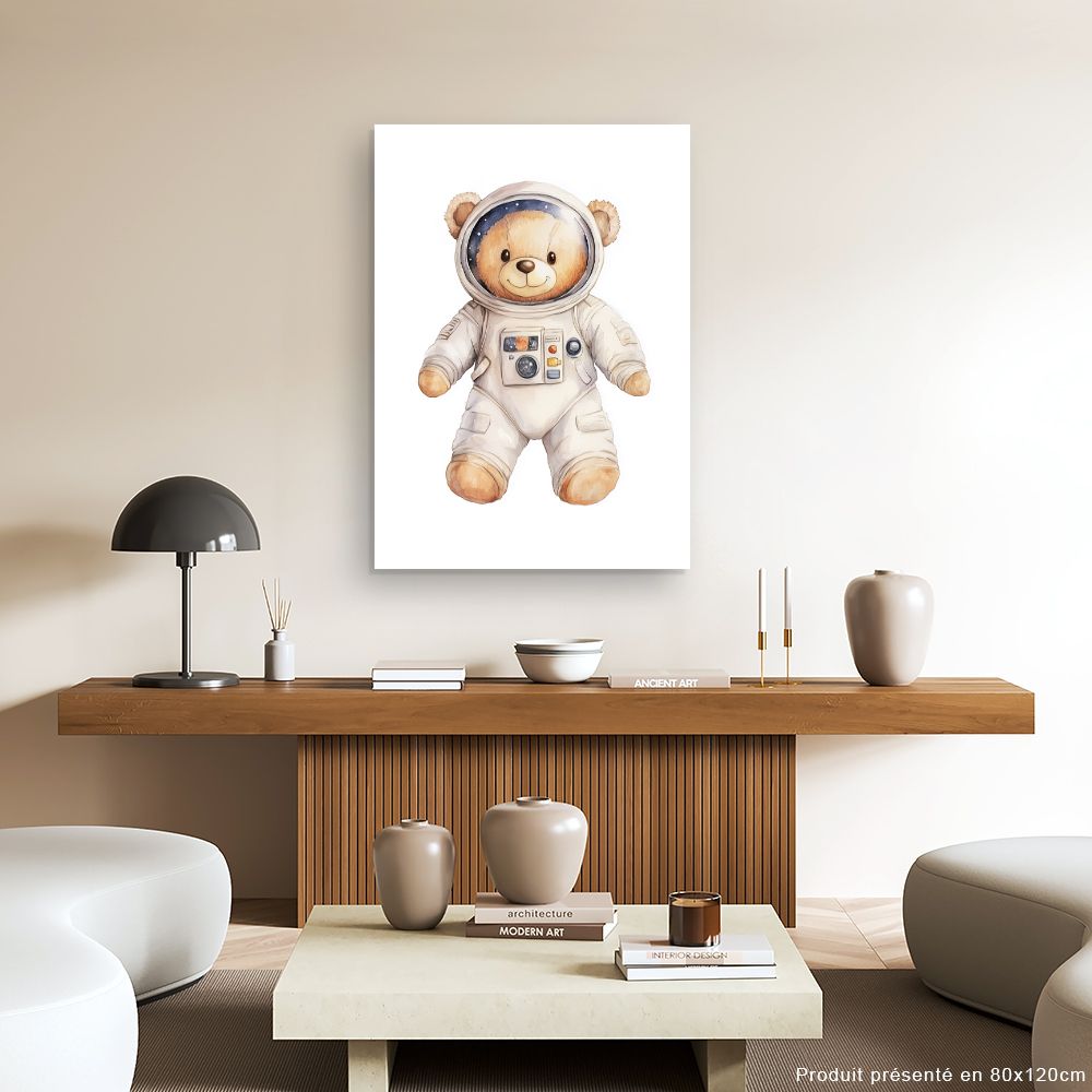 Tableau imprimé pour enfants 'Ourson astronaute mignon'