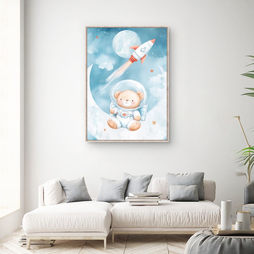 Tableau imprimé pour enfants 'Ourson cosmonaute'