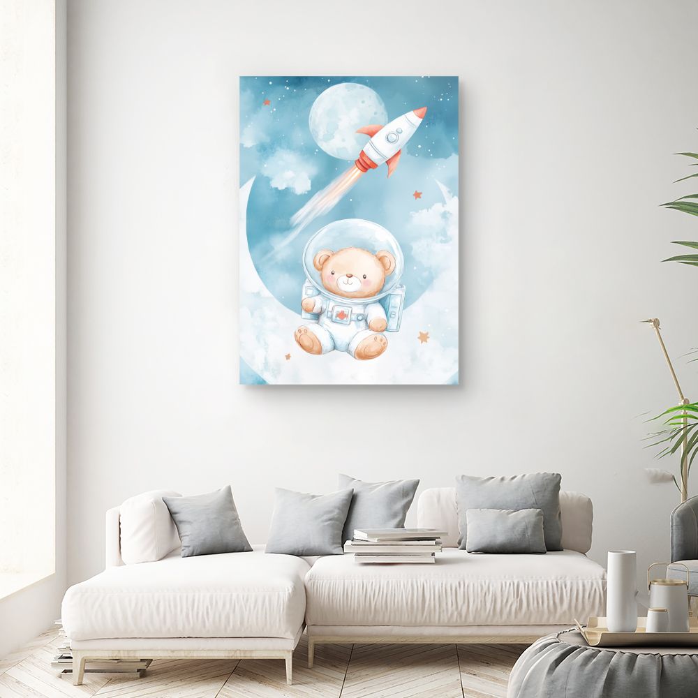 Tableau imprimé pour enfants 'Ourson cosmonaute'