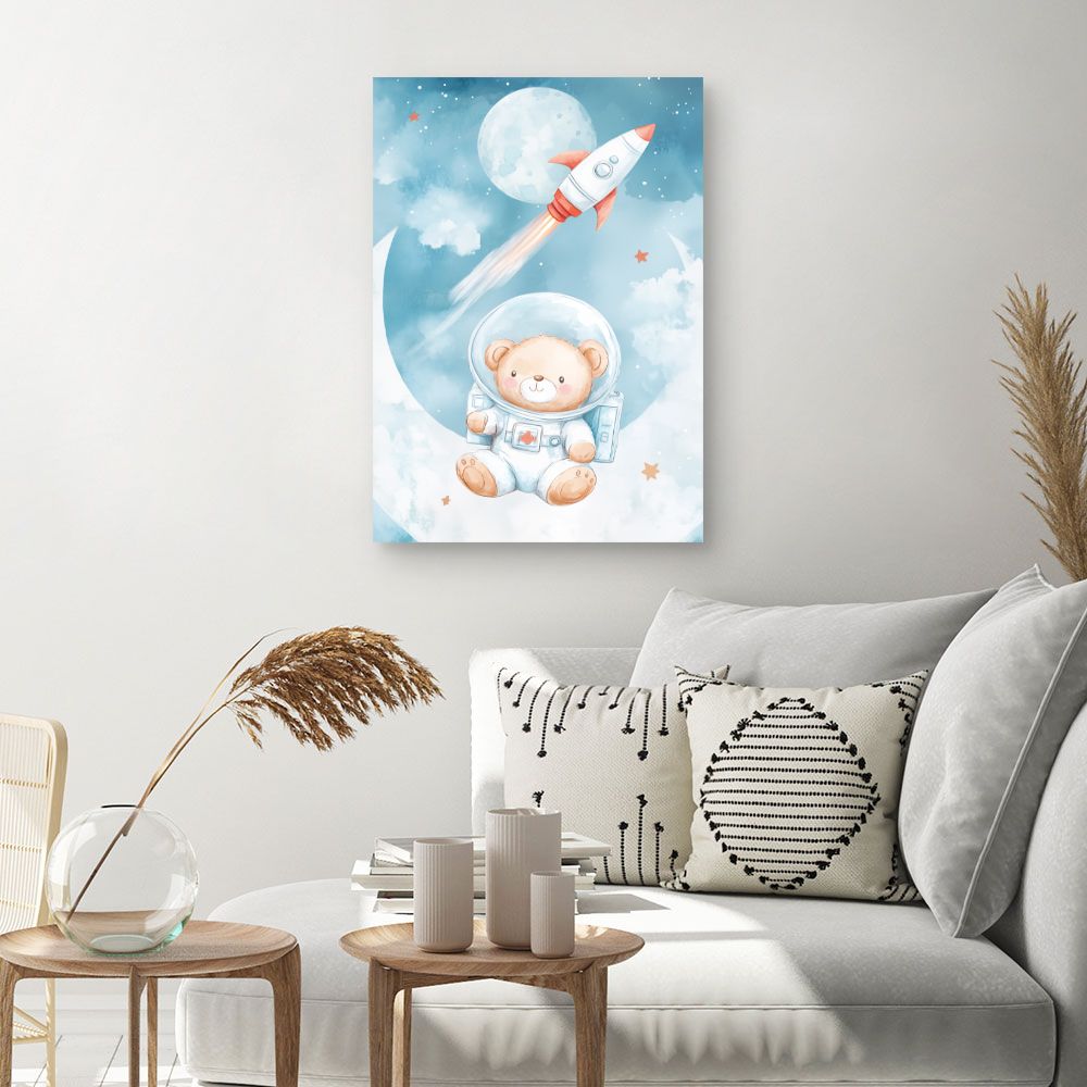 Tableau imprimé pour enfants 'Ourson cosmonaute'