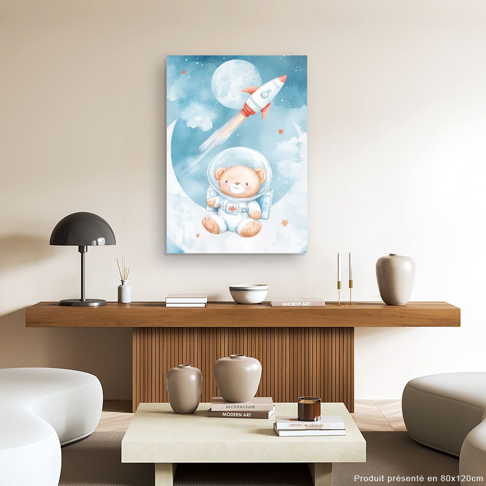 Tableau imprimé pour enfants 'Ourson cosmonaute'