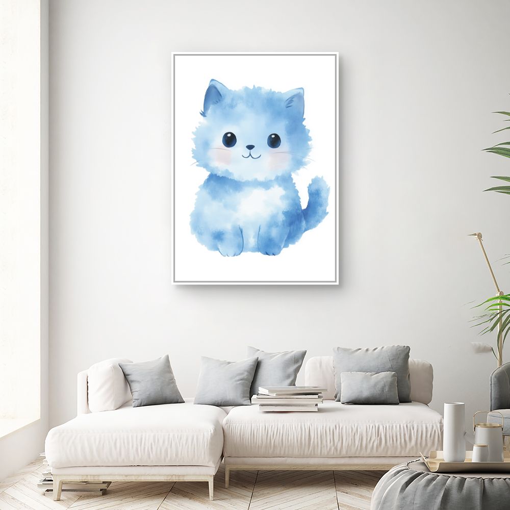 Tableau imprimé pour enfants 'Chaton bleu doux'