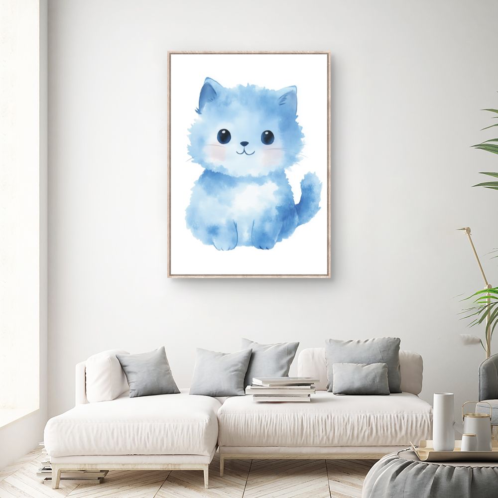 Tableau imprimé pour enfants 'Chaton bleu doux'