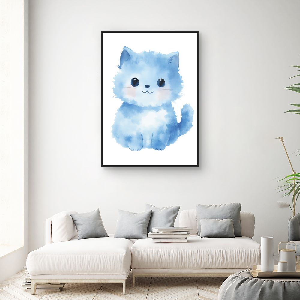 Tableau imprimé pour enfants 'Chaton bleu doux'
