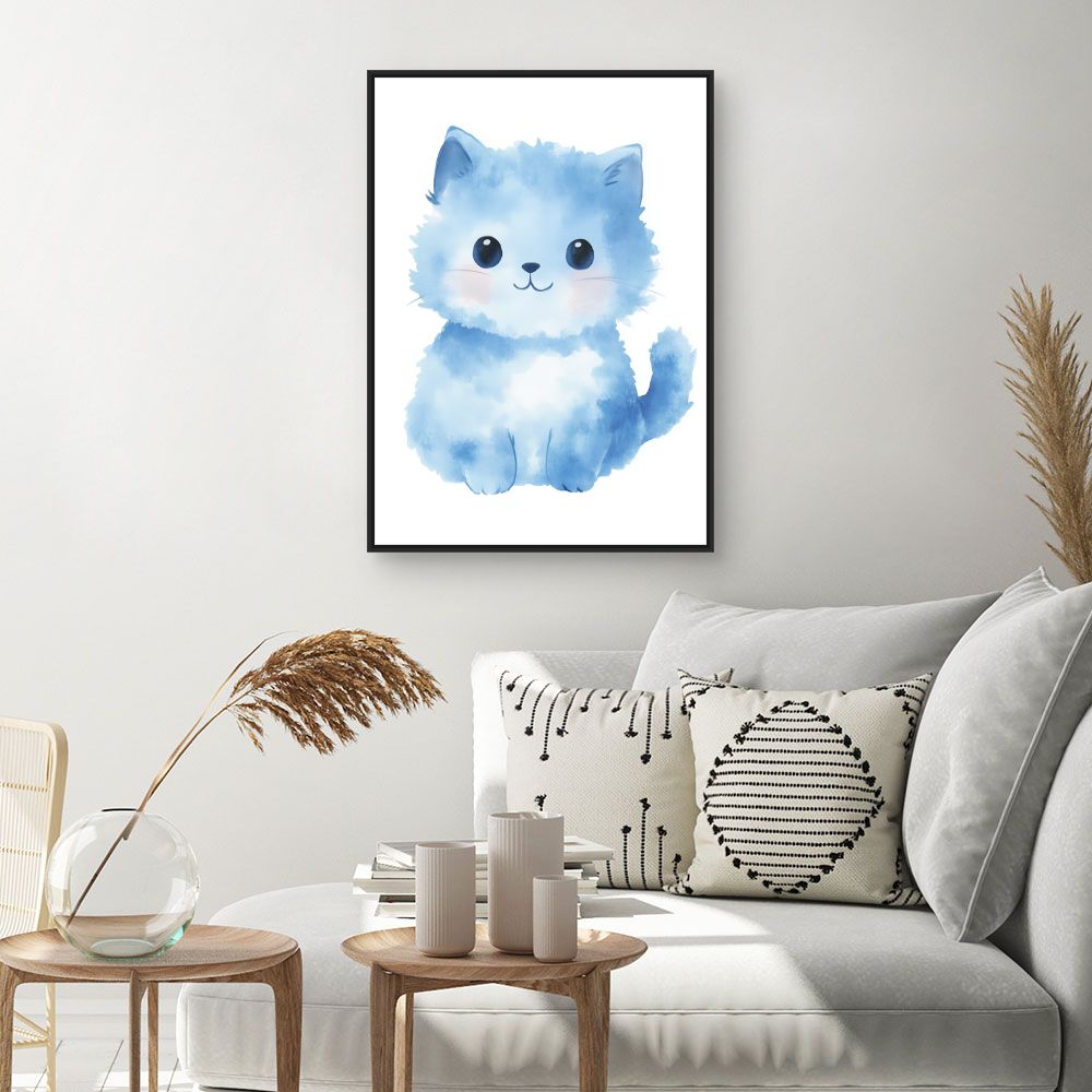 Tableau imprimé pour enfants 'Chaton bleu doux'