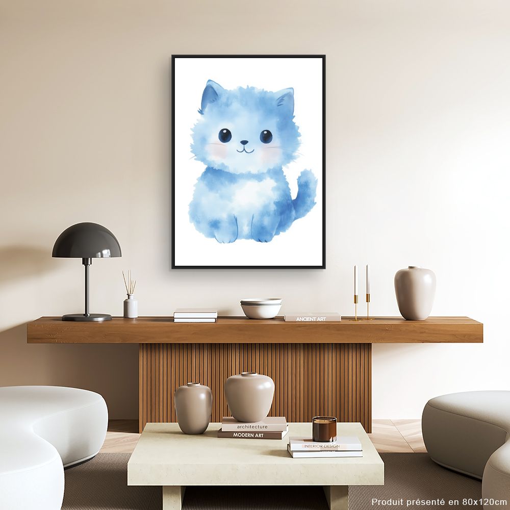 Tableau imprimé pour enfants 'Chaton bleu doux'
