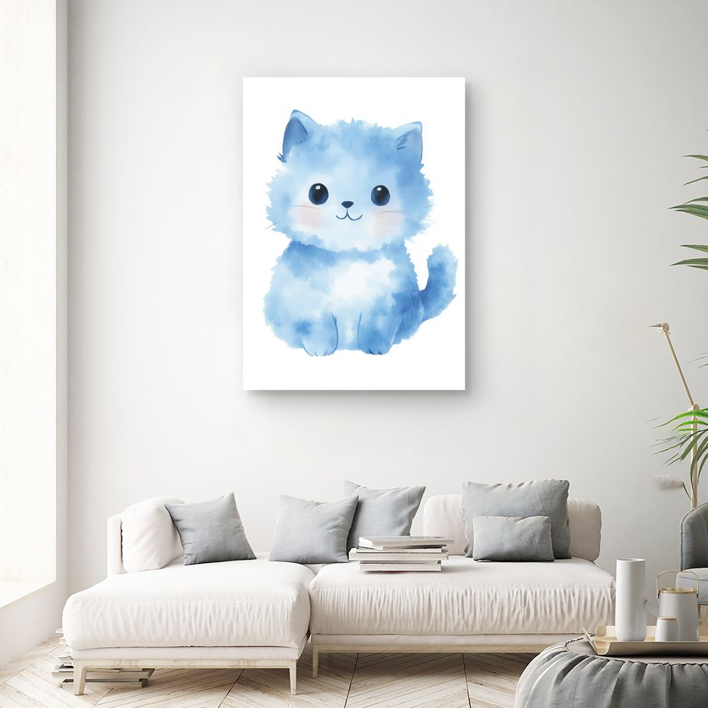 Tableau imprimé pour enfants 'Chaton bleu doux'