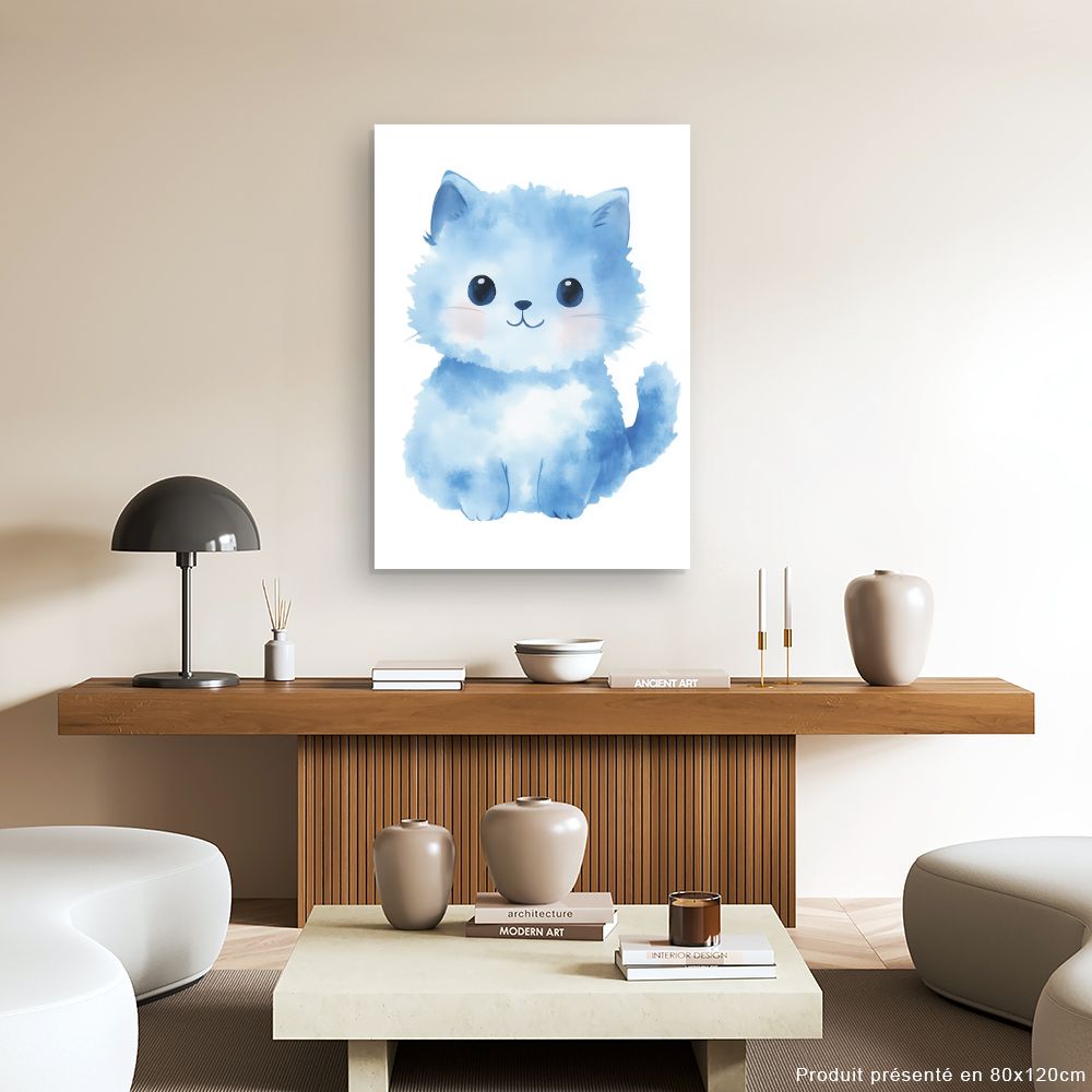 Tableau imprimé pour enfants 'Chaton bleu doux'