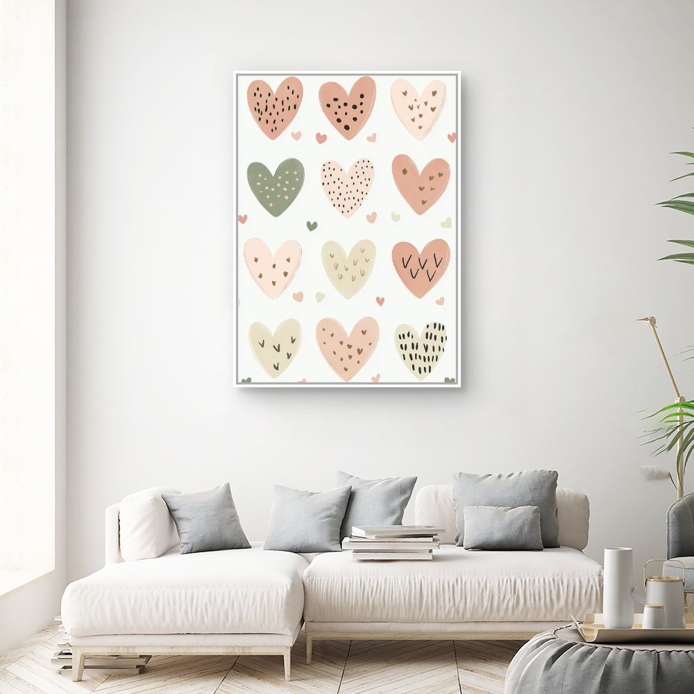 Tableau imprimé pour enfants 'Cœurs pastel charmants'