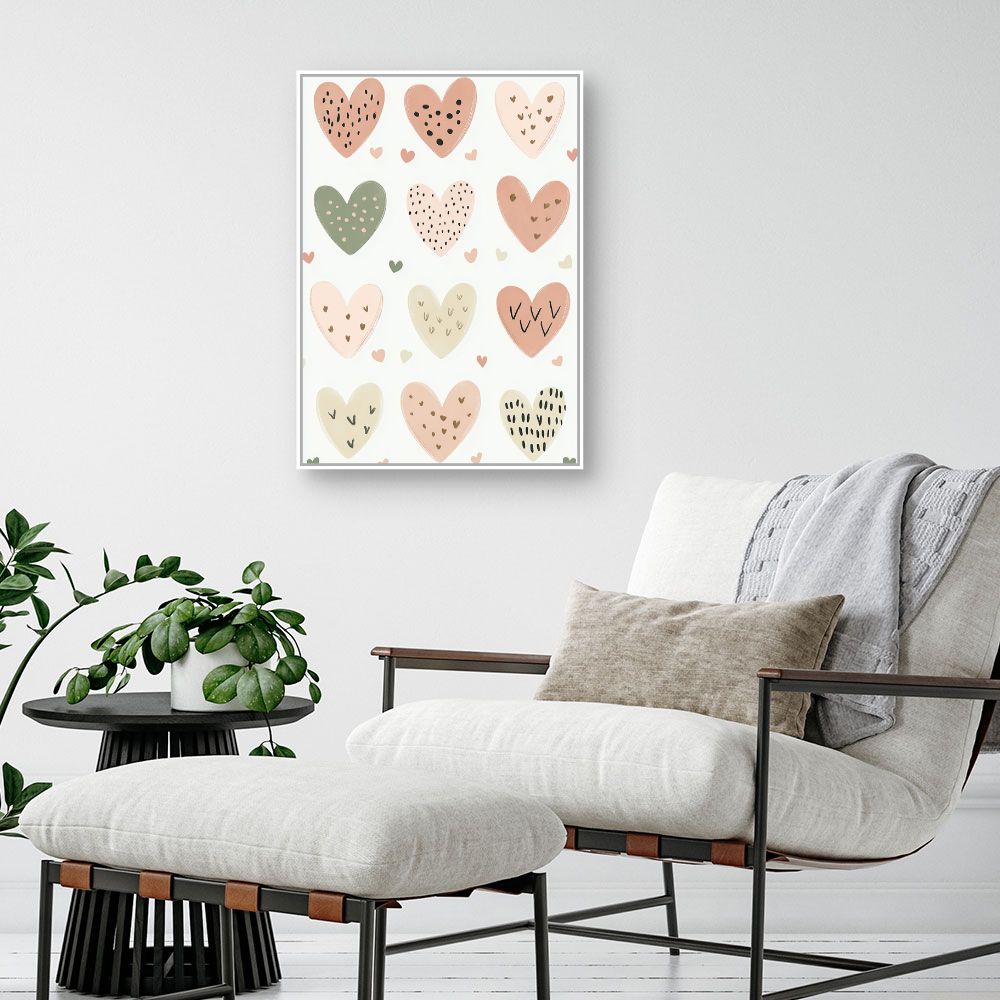 Tableau imprimé pour enfants 'Cœurs pastel charmants'