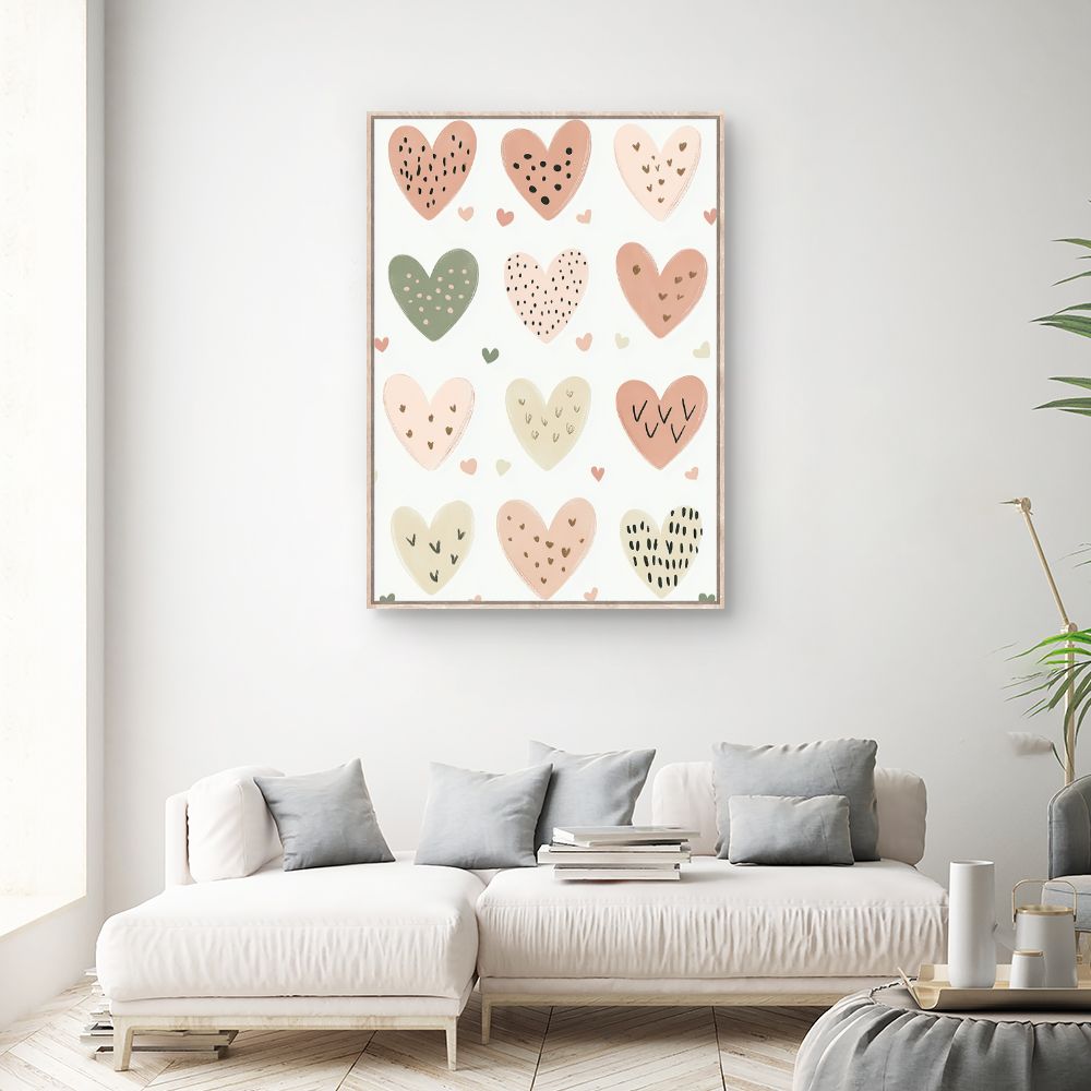 Tableau imprimé pour enfants 'Cœurs pastel charmants'