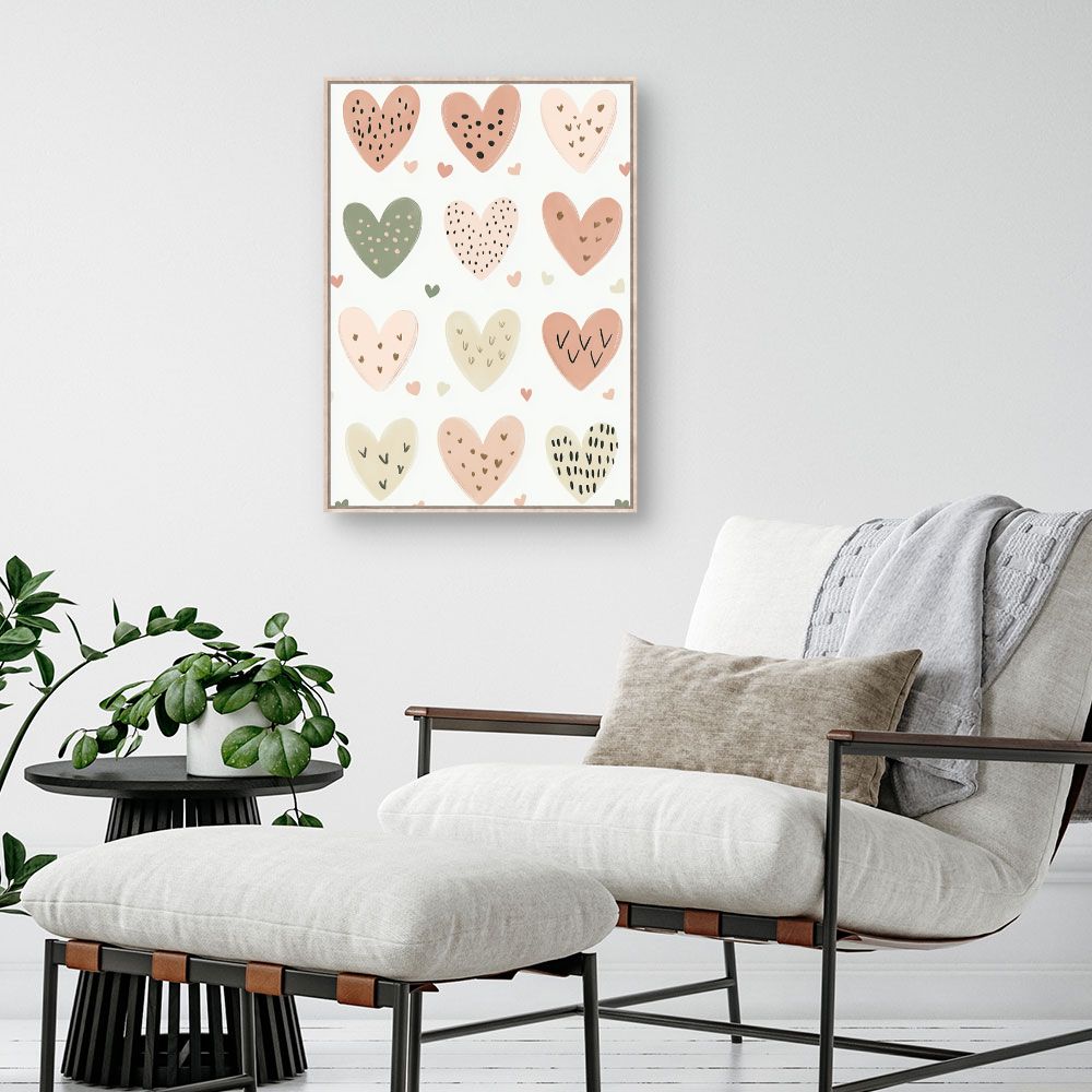 Tableau imprimé pour enfants 'Cœurs pastel charmants'