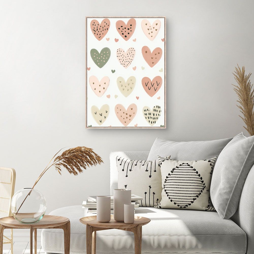 Tableau imprimé pour enfants 'Cœurs pastel charmants'