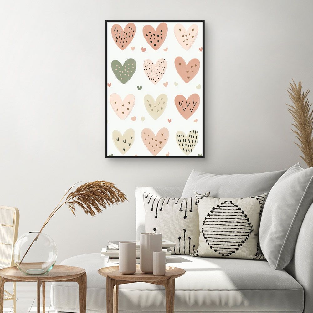 Tableau imprimé pour enfants 'Cœurs pastel charmants'