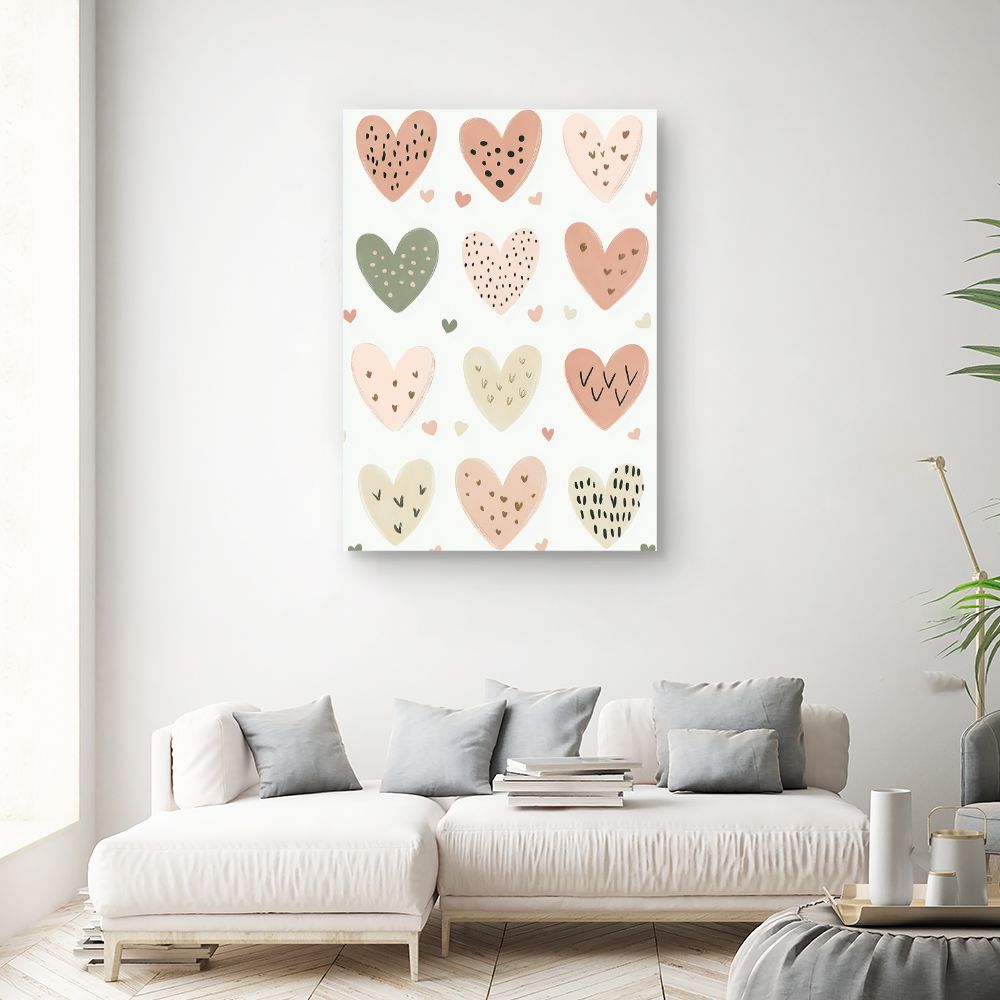 Tableau imprimé pour enfants 'Cœurs pastel charmants'