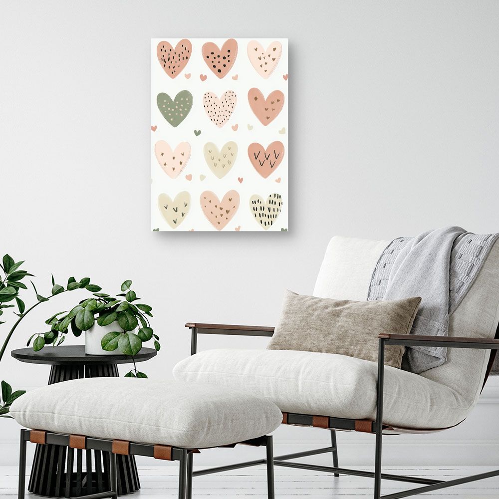 Tableau imprimé pour enfants 'Cœurs pastel charmants'
