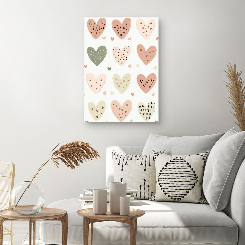 Tableau imprimé pour enfants 'Cœurs pastel charmants'