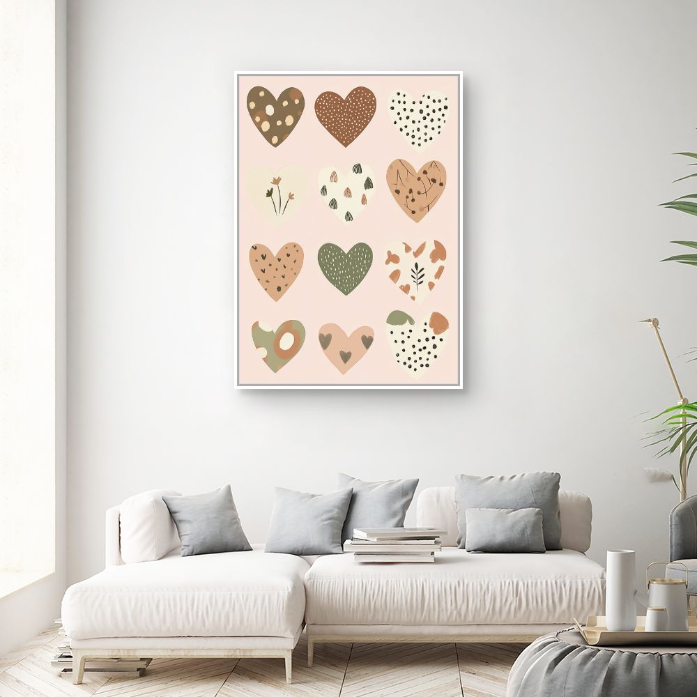 Tableau imprimé pour enfants 'Cœurs doux pastels'