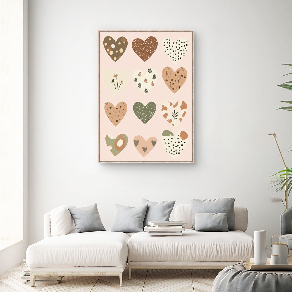 Tableau imprimé pour enfants 'Cœurs doux pastels'