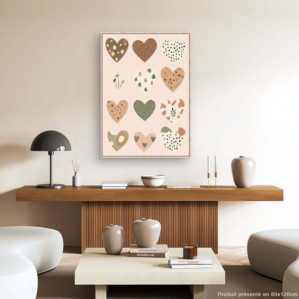 Tableau imprimé pour enfants 'Cœurs doux pastels'
