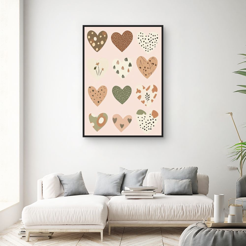 Tableau imprimé pour enfants 'Cœurs doux pastels'