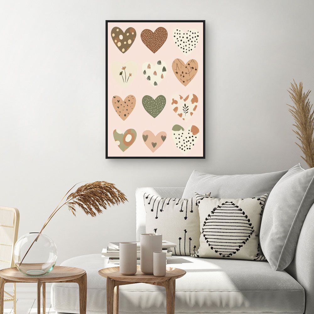 Tableau imprimé pour enfants 'Cœurs doux pastels'