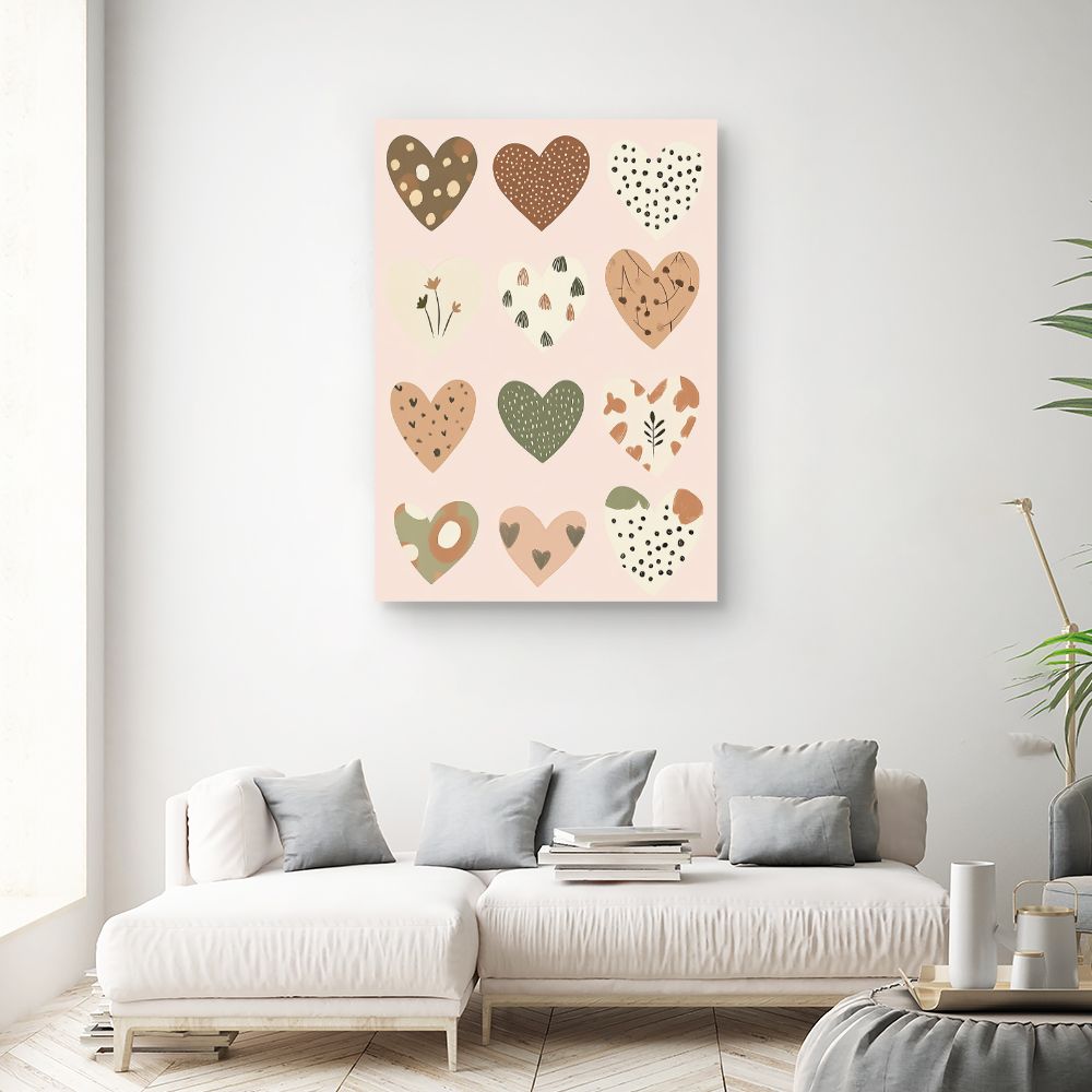 Tableau imprimé pour enfants 'Cœurs doux pastels'