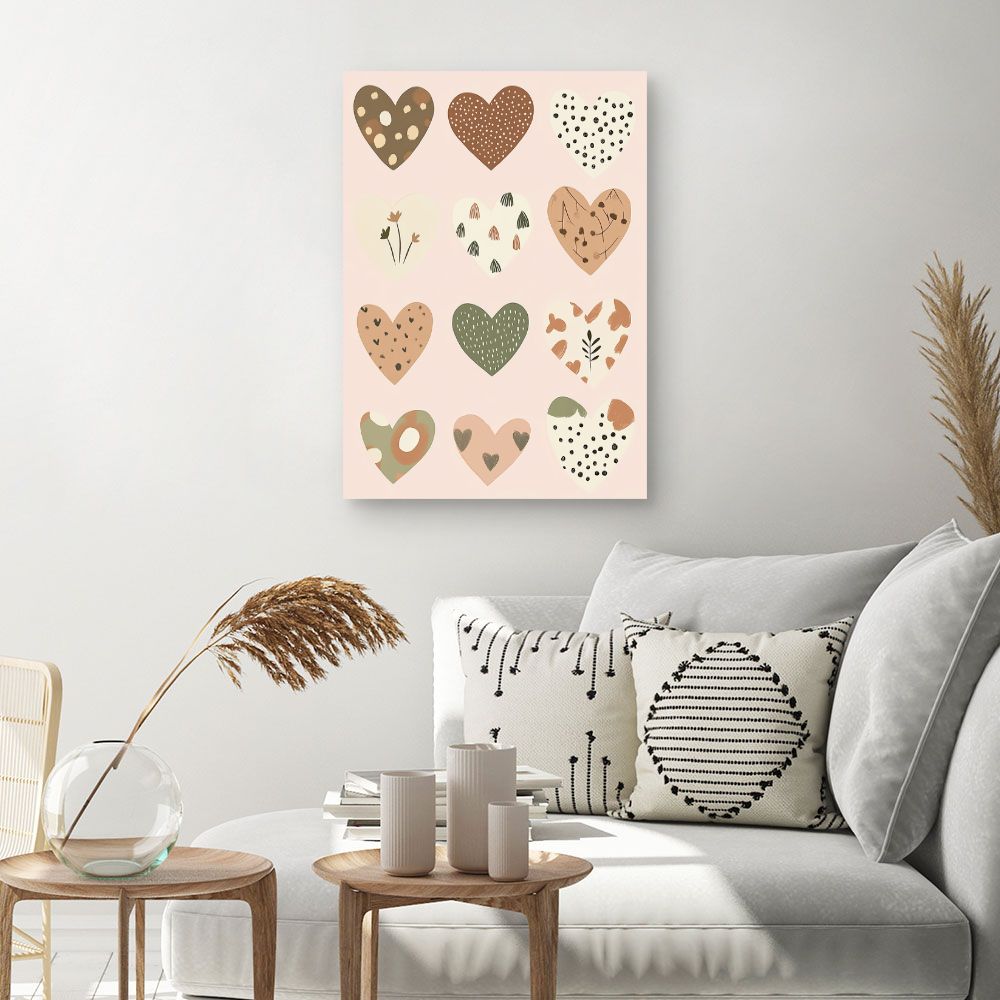 Tableau imprimé pour enfants 'Cœurs doux pastels'