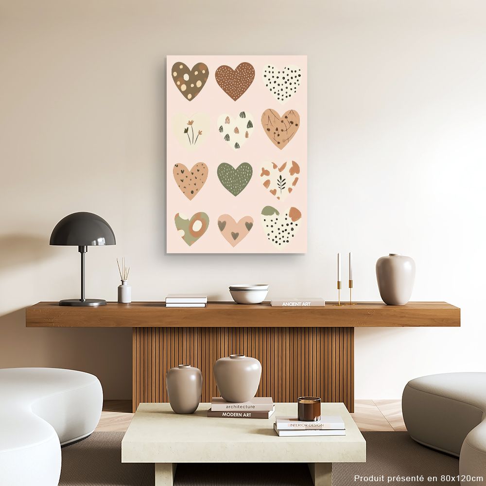 Tableau imprimé pour enfants 'Cœurs doux pastels'