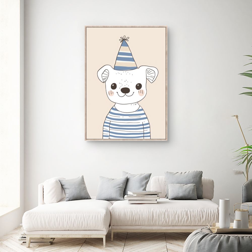 Tableau imprimé pour enfants 'Ourson festif charmant'