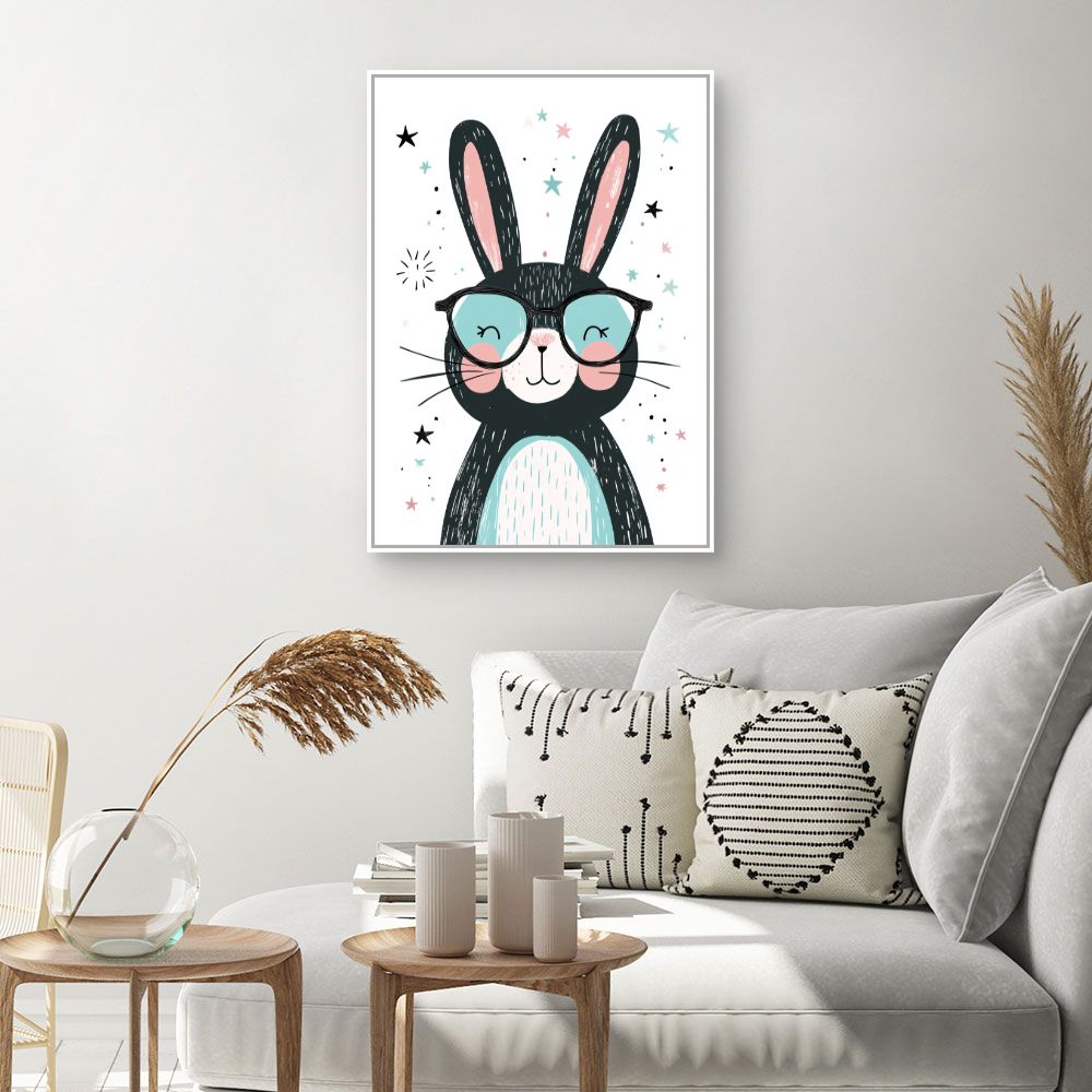 Tableau imprimé pour enfants 'Lapin adorable lunettes'