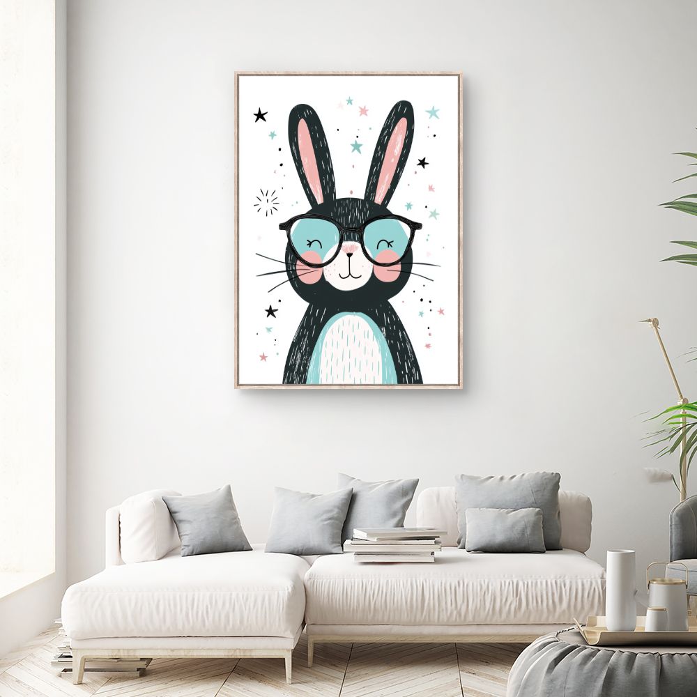 Tableau imprimé pour enfants 'Lapin adorable lunettes'