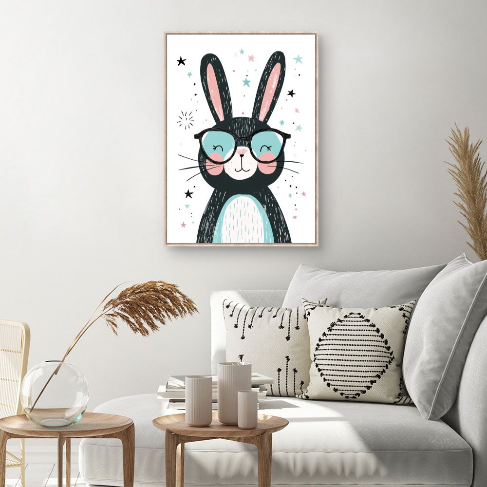 Tableau imprimé pour enfants 'Lapin adorable lunettes'
