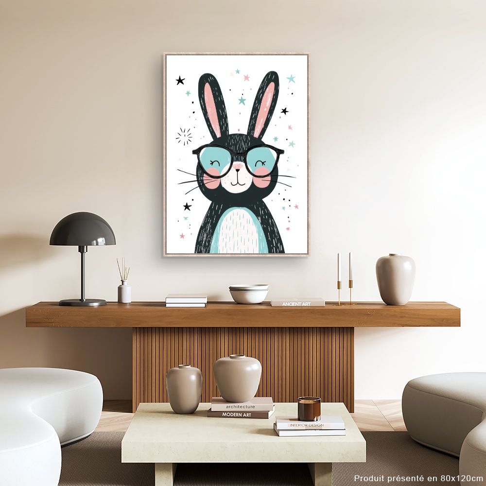 Tableau imprimé pour enfants 'Lapin adorable lunettes'