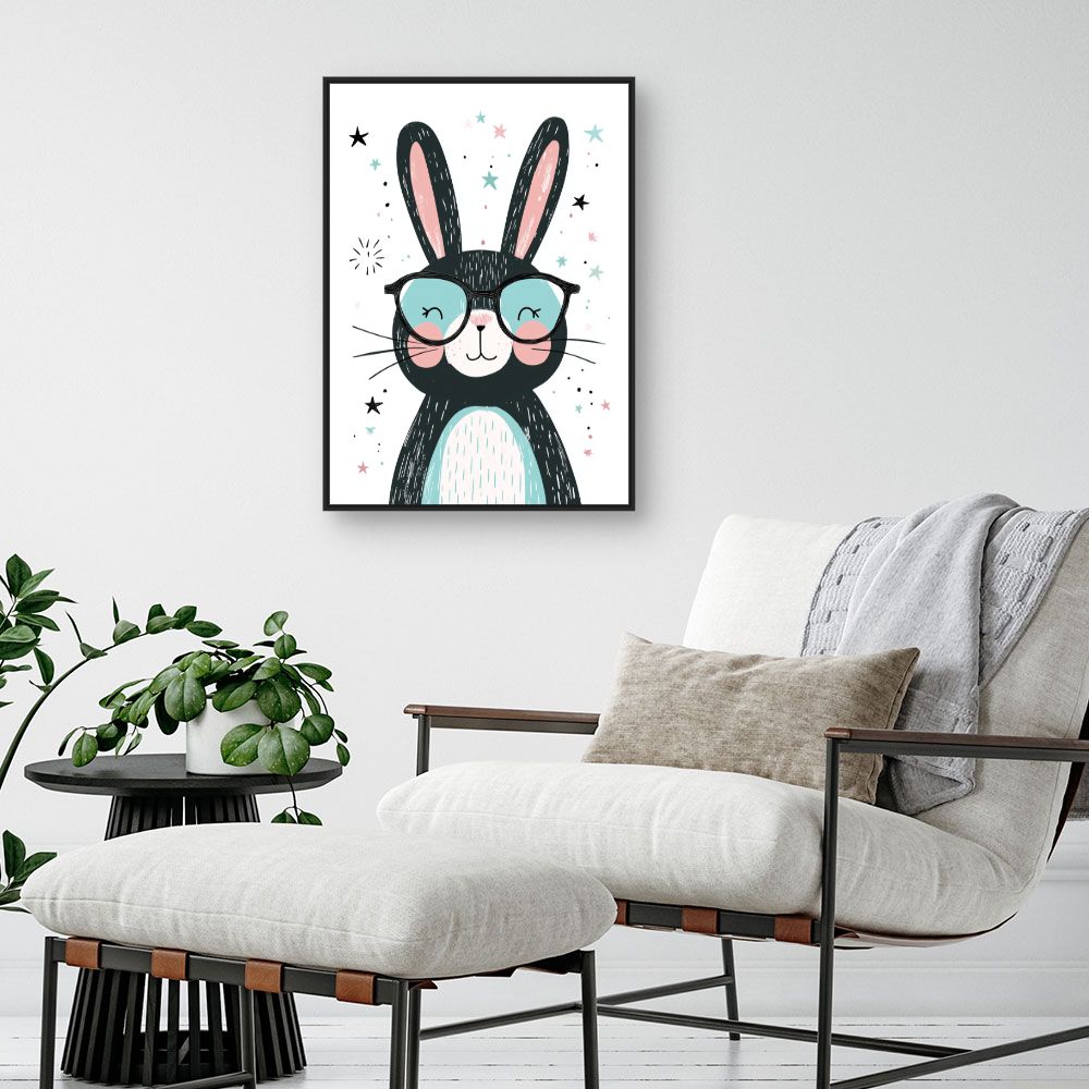 Tableau imprimé pour enfants 'Lapin adorable lunettes'