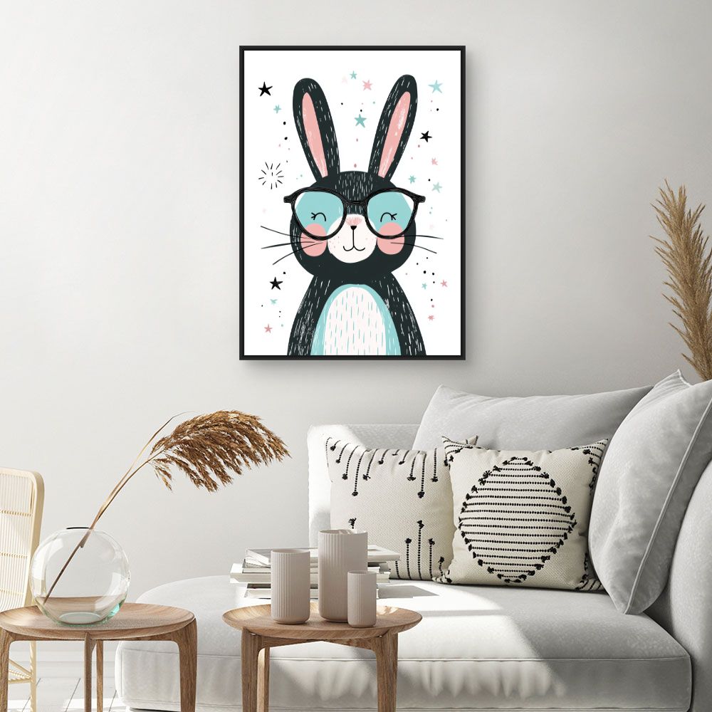 Tableau imprimé pour enfants 'Lapin adorable lunettes'