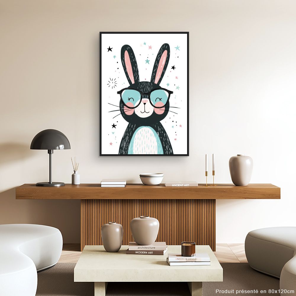Tableau imprimé pour enfants 'Lapin adorable lunettes'