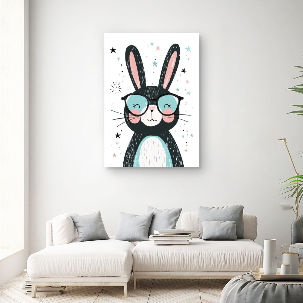 Tableau imprimé pour enfants 'Lapin adorable lunettes'