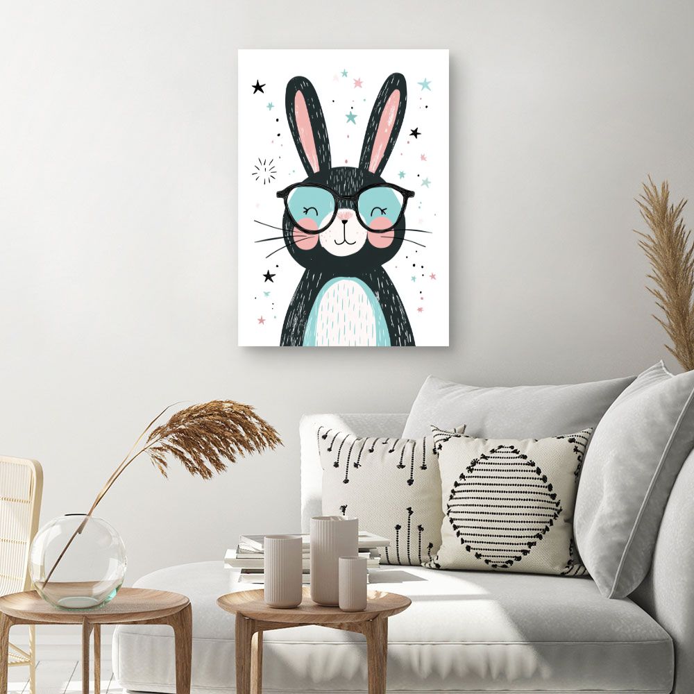 Tableau imprimé pour enfants 'Lapin adorable lunettes'