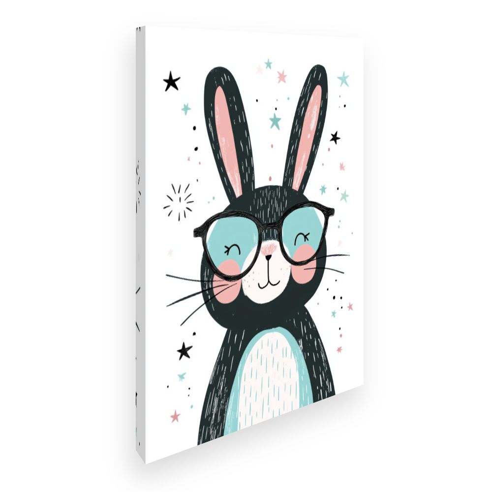 Tableau imprimé pour enfants 'Lapin adorable lunettes'