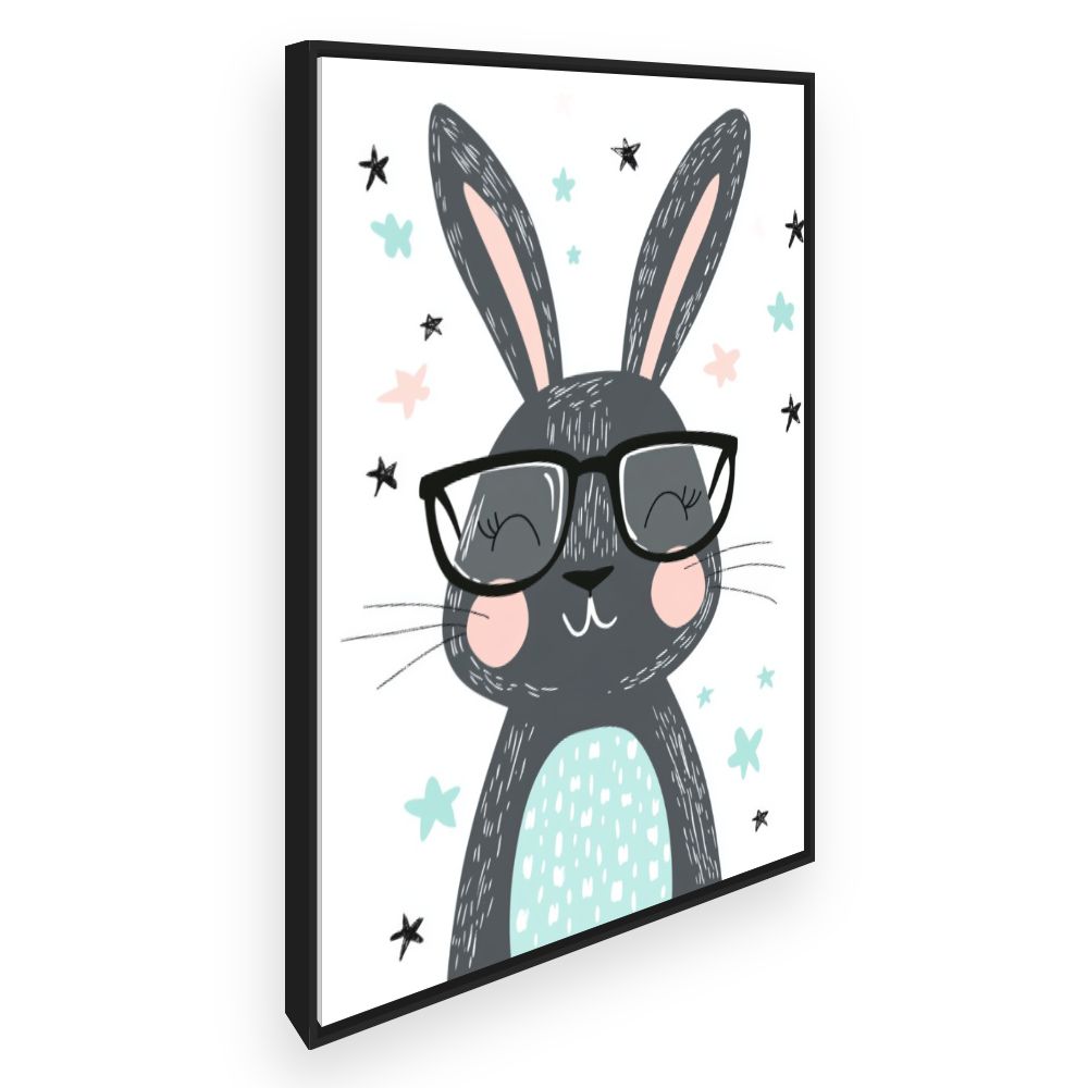 Tableau imprimé pour enfants 'Lapin joyeux lunettes'