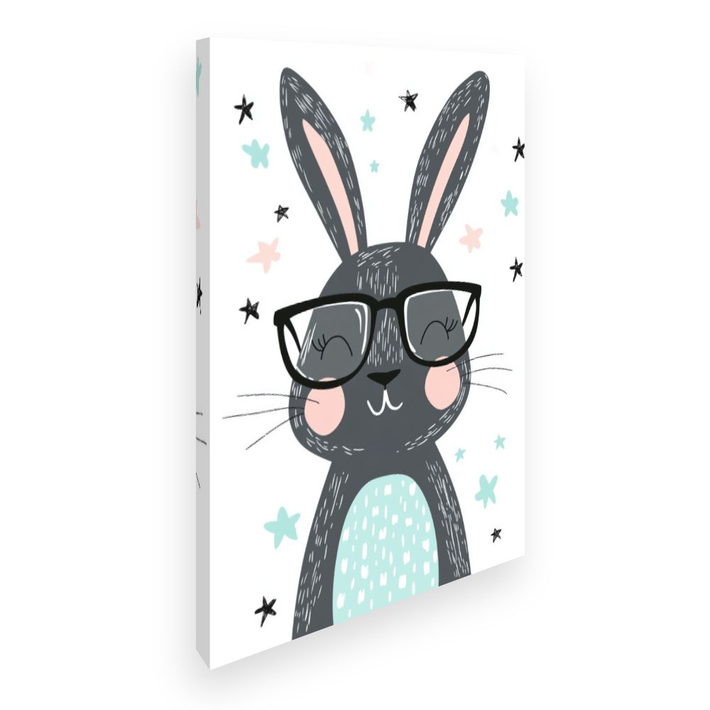 Tableau imprimé pour enfants 'Lapin joyeux lunettes'