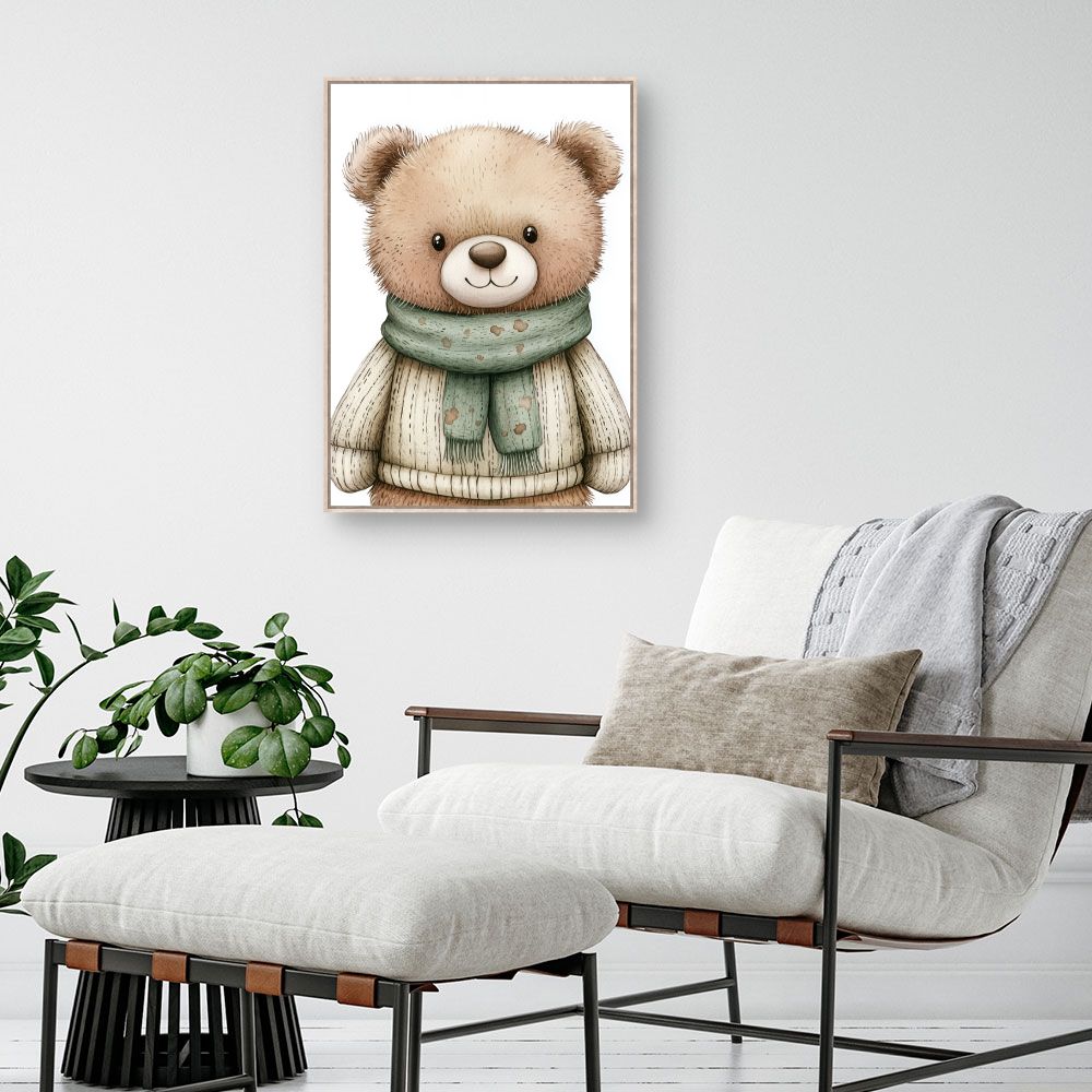 Tableau imprimé pour enfants 'Ours mignon vêtu'