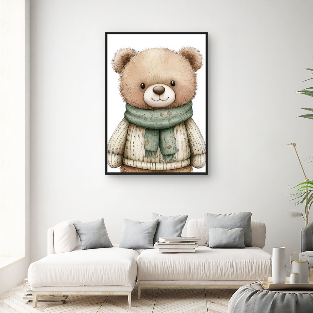 Tableau imprimé pour enfants 'Ours mignon vêtu'