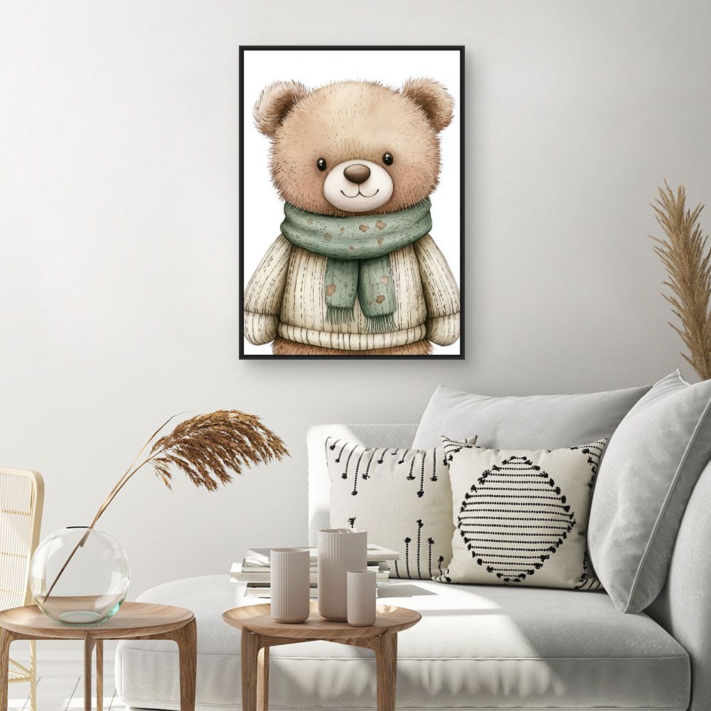 Tableau imprimé pour enfants 'Ours mignon vêtu'