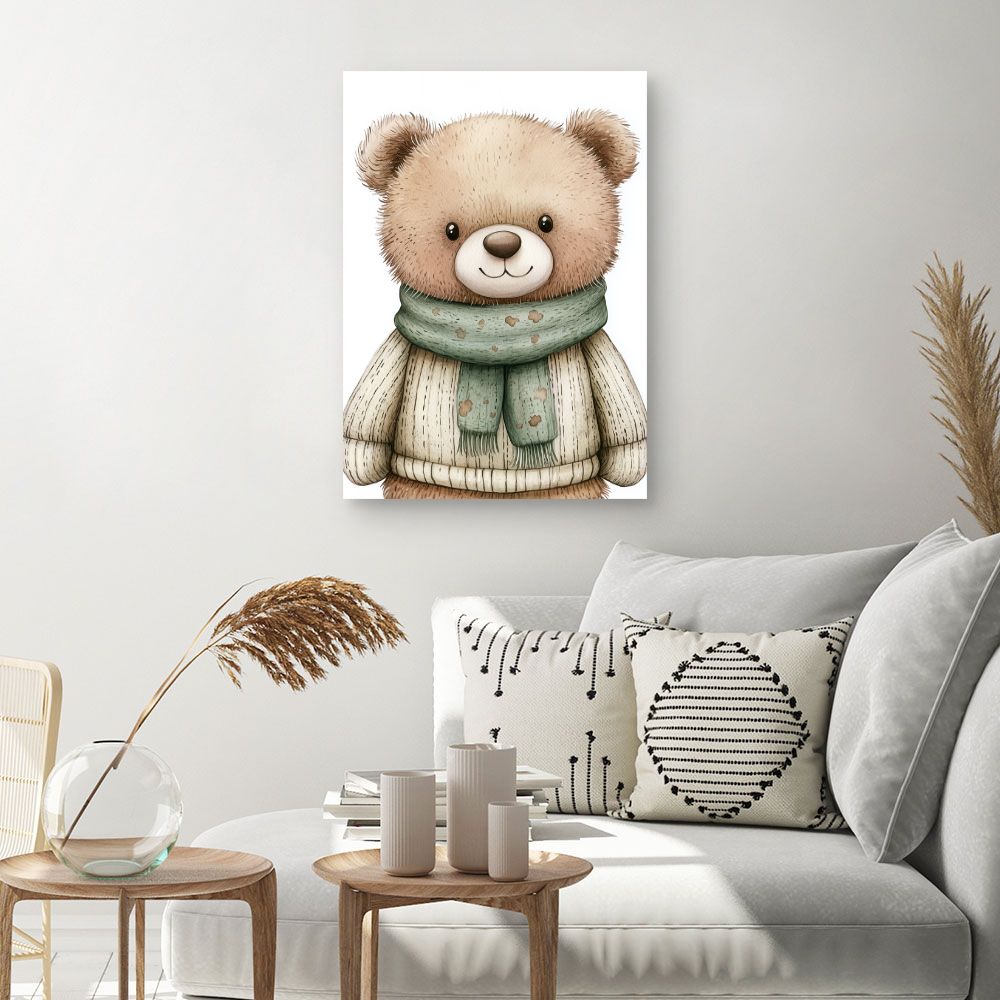 Tableau imprimé pour enfants 'Ours mignon vêtu'