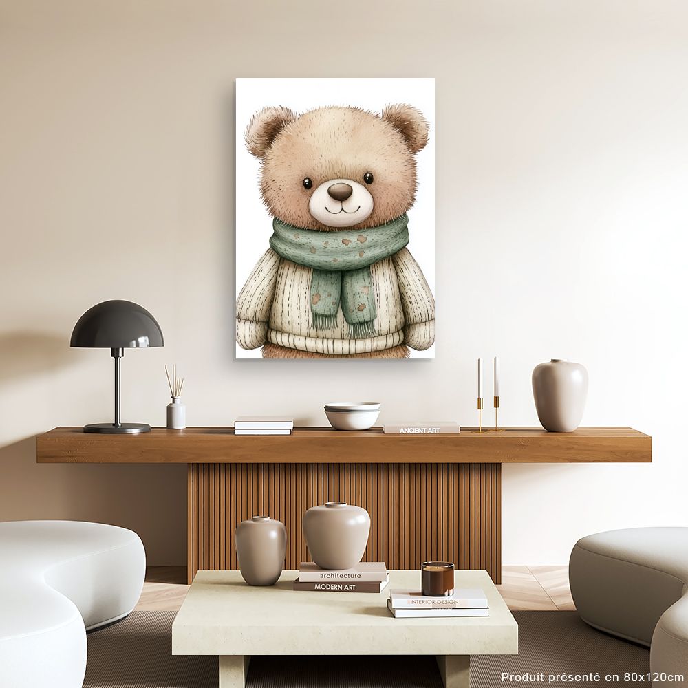 Tableau imprimé pour enfants 'Ours mignon vêtu'