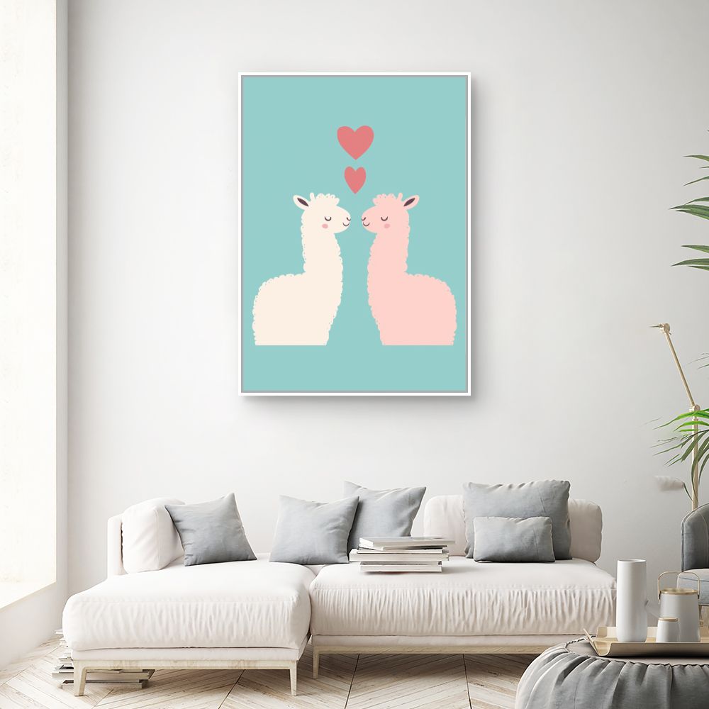 Tableau imprimé pour enfants 'Lamas amoureux'