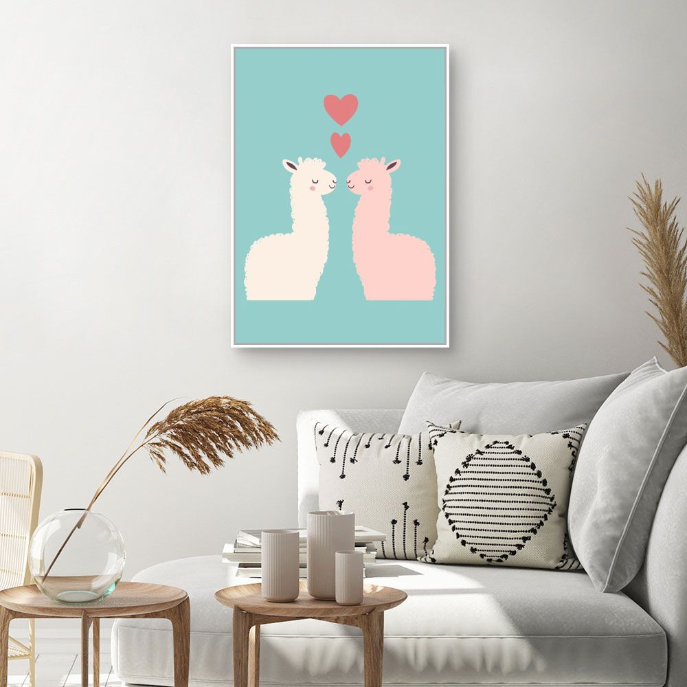 Tableau imprimé pour enfants 'Lamas amoureux'