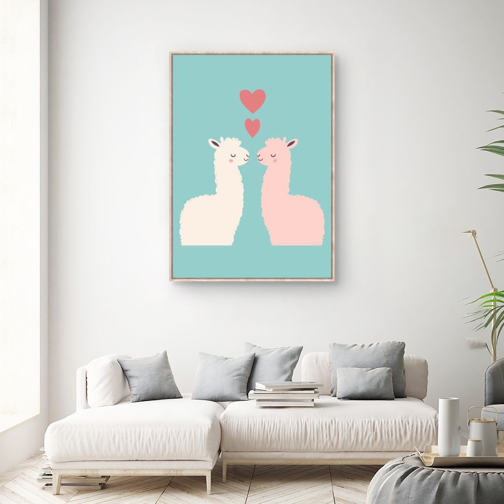 Tableau imprimé pour enfants 'Lamas amoureux'